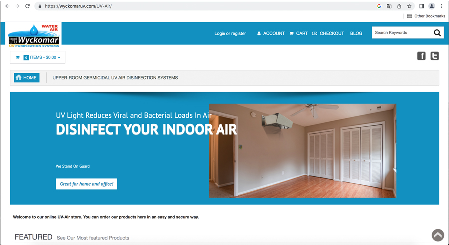 screenshot of Wyckomar UV-Air website